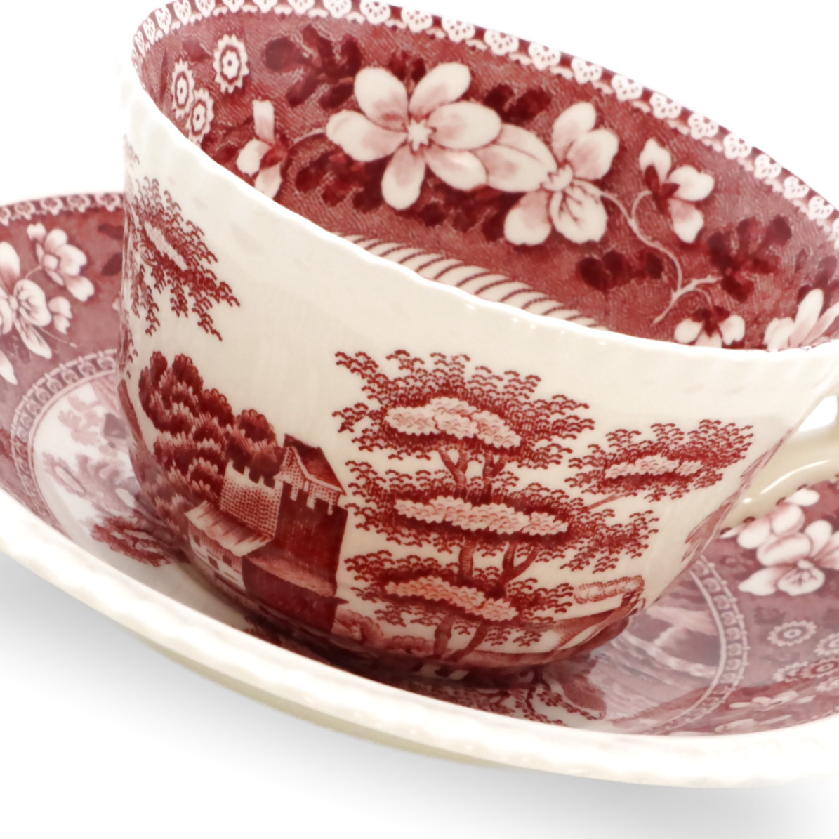 Spode Pink Tower England Porzellan, Handbemalte Untertasse Und Teetasse.